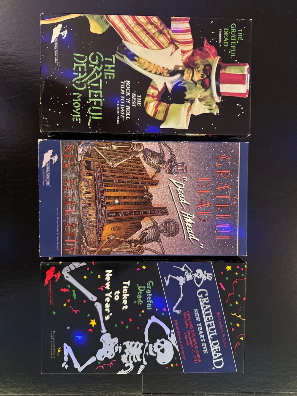 Grateful Dead VHS Lot of 3 with Colorful Box Art. Tested.